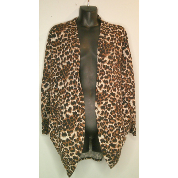 Emerald Leopard Open Cardigan Women's Large Polyester Spandex - Picture 1 of 5